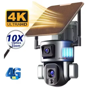 LS VISION HD 10X Zoom Wireless Outdoor Solar Powered Security WIFI 4G IP Human Track 8MP Dual Lens CCTV 4G Solar WIFI Camera Pack of 5