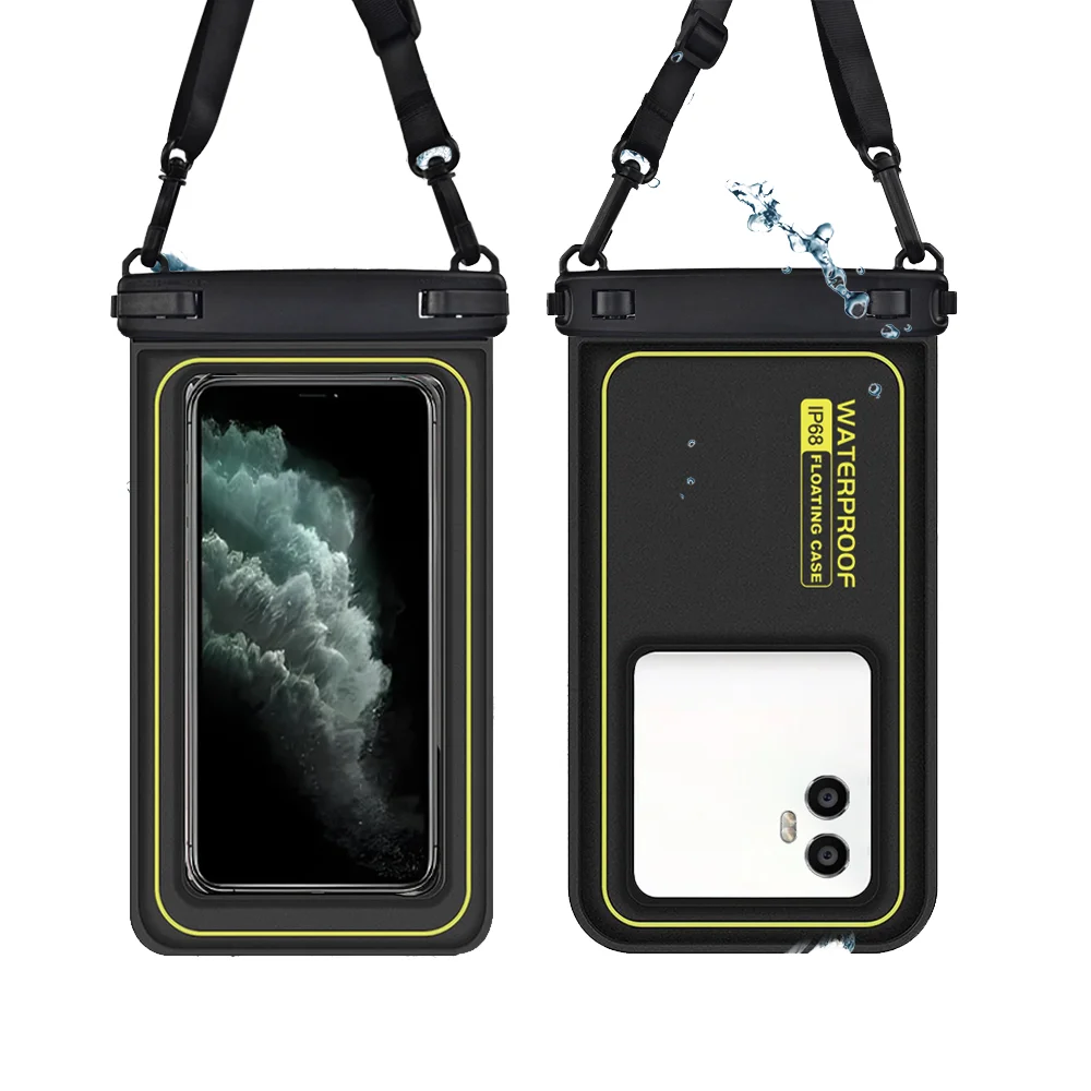 Detachable Strap Swim Waterproof Pouch Thin Mobile Case with Bubble Float Protection Touch Screen Access Mobile Phone Bags Pack of 2