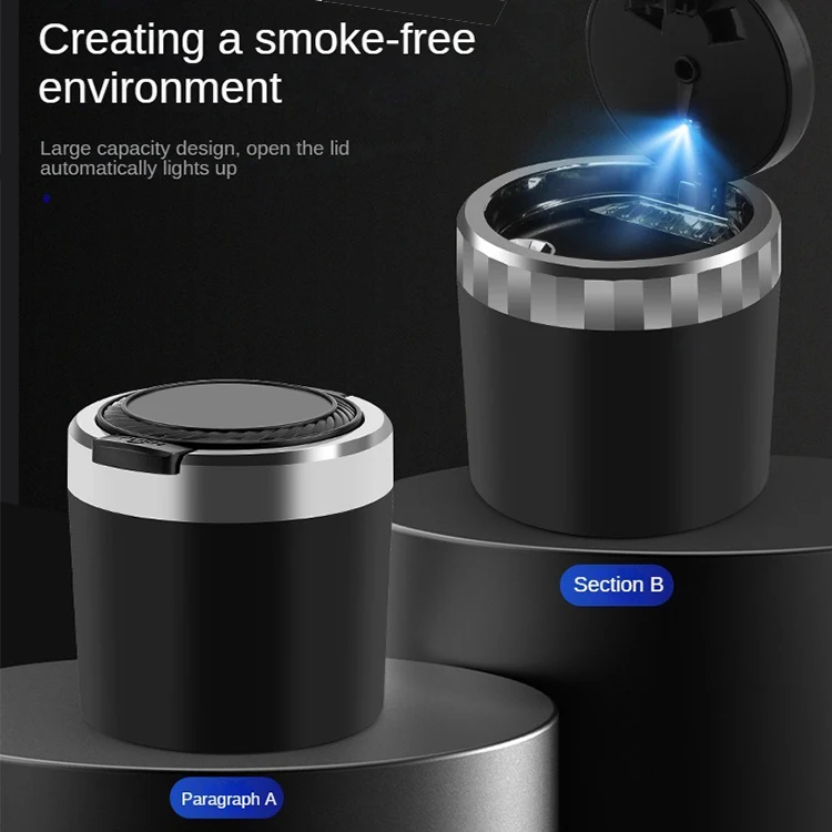 Custom logo Print Mini Alloy Flame Retardant Portable Windproof Flame Retardanty Double-layer LED Light Covered Car Ashtray Pack of 10 - Image 3