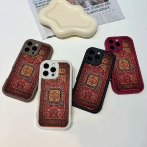 Unique Aesthetic Vintage Persian Rug Pattern Case for IPhone, Retro Artistic Shockproof Protective Cover Pack of 2