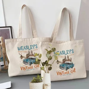 1 Pc Wizard Flying Car Pattern Tote Canvas Personalized Shoulder Bag for Travel Women's Reusable Shopping Bag With Logo Pack of 5