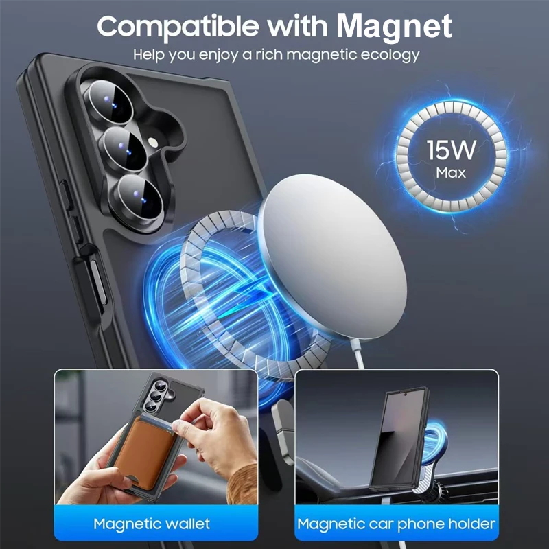 Magnetic Wireless Charging Case for Samsung Galaxy Z Fold 7 Translucent Mobile Phone Cases with Magnet Cover for Fold7 New - Image 2