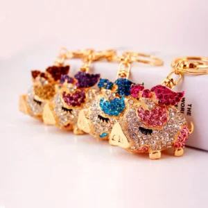 Cute Diamond-Encrusted Zodiac Pig Flying Car Keychain Animal Key Chain Gift 145