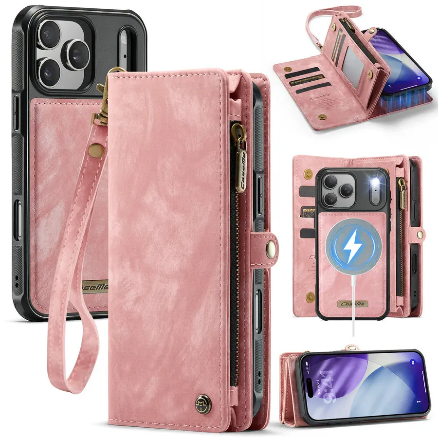 CaseMe PU Leather Case 16 15 14 13 12 11 7 8 Plus Pro Max Wallet 2 in 1 Detachable Flip Cover Cases for iPhone 17 Pack of 10