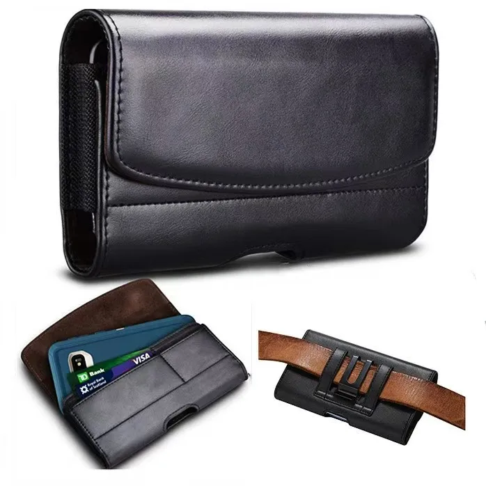 Belt Multi-Functional Men's Card Hanging Waist Magnetic Mobile Phone Bag 14 Flip Through Belt PU Leather Case Wallet Bag Pack of 10