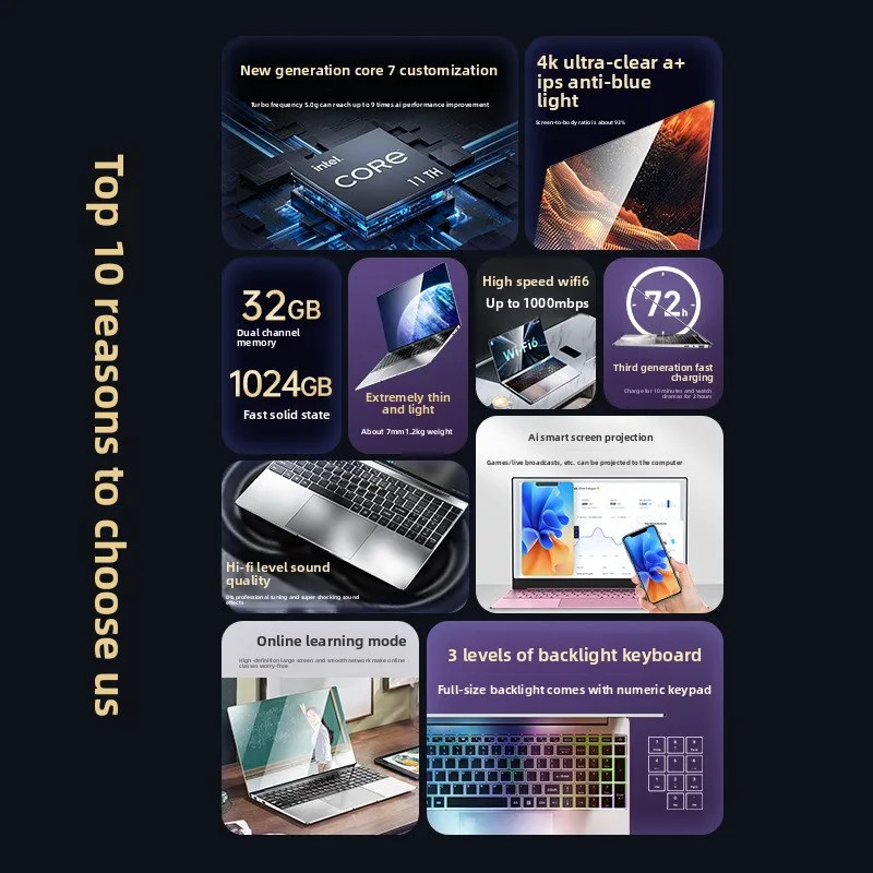 New Design 15.6'' Intel Core-i7 Notebook Win11 Laptop Computer 12+128GB Cheap Gaming Laptop Computers Laptops and Desktops - Image 2