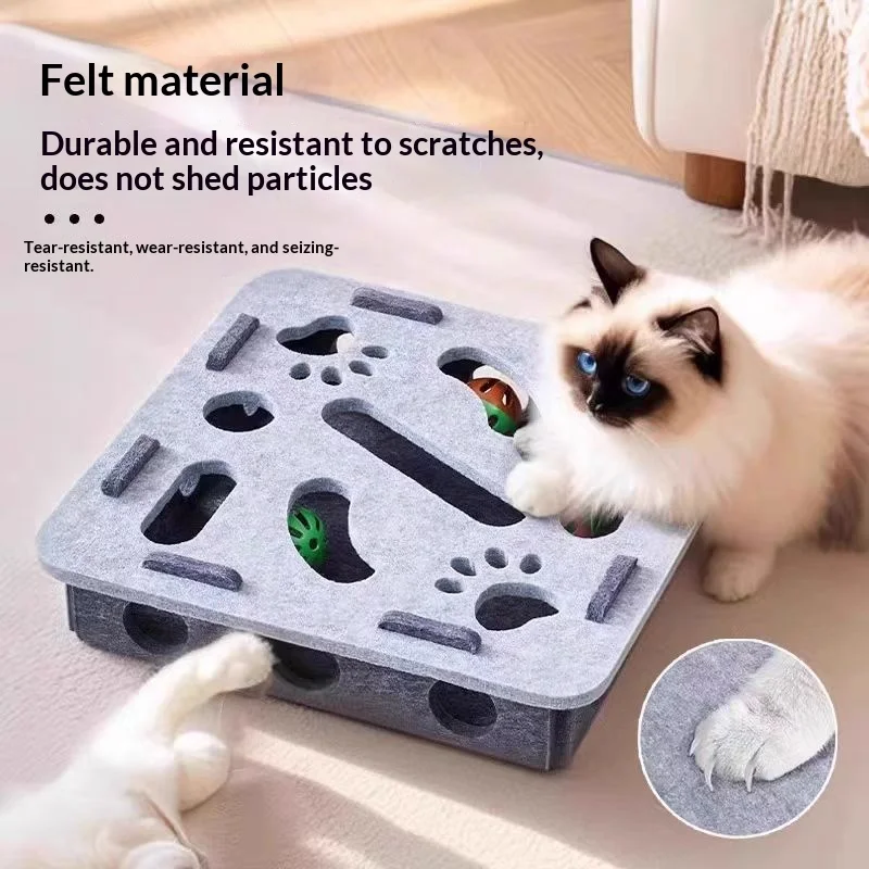 Cat Toy Puzzle Maze Tilting Artifact Kitten Pet Cat with Hole Felt Box and Bell Ball Pack of 20 - Image 3