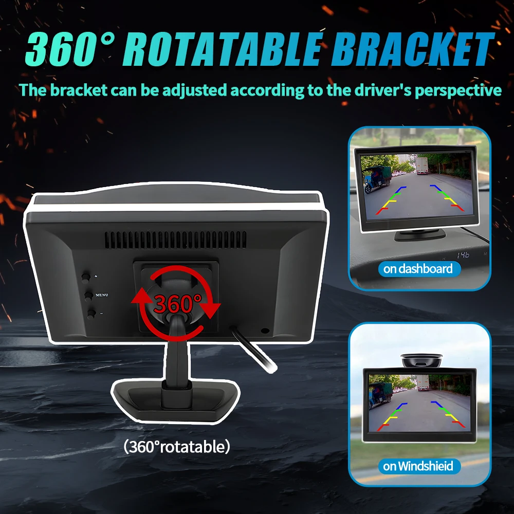 HD 1080P Reversing Monitor, 5 Inch Display Backup Monitor Camera, License Plate Rear View Camera for Cars, Trucks and RVs - Image 4