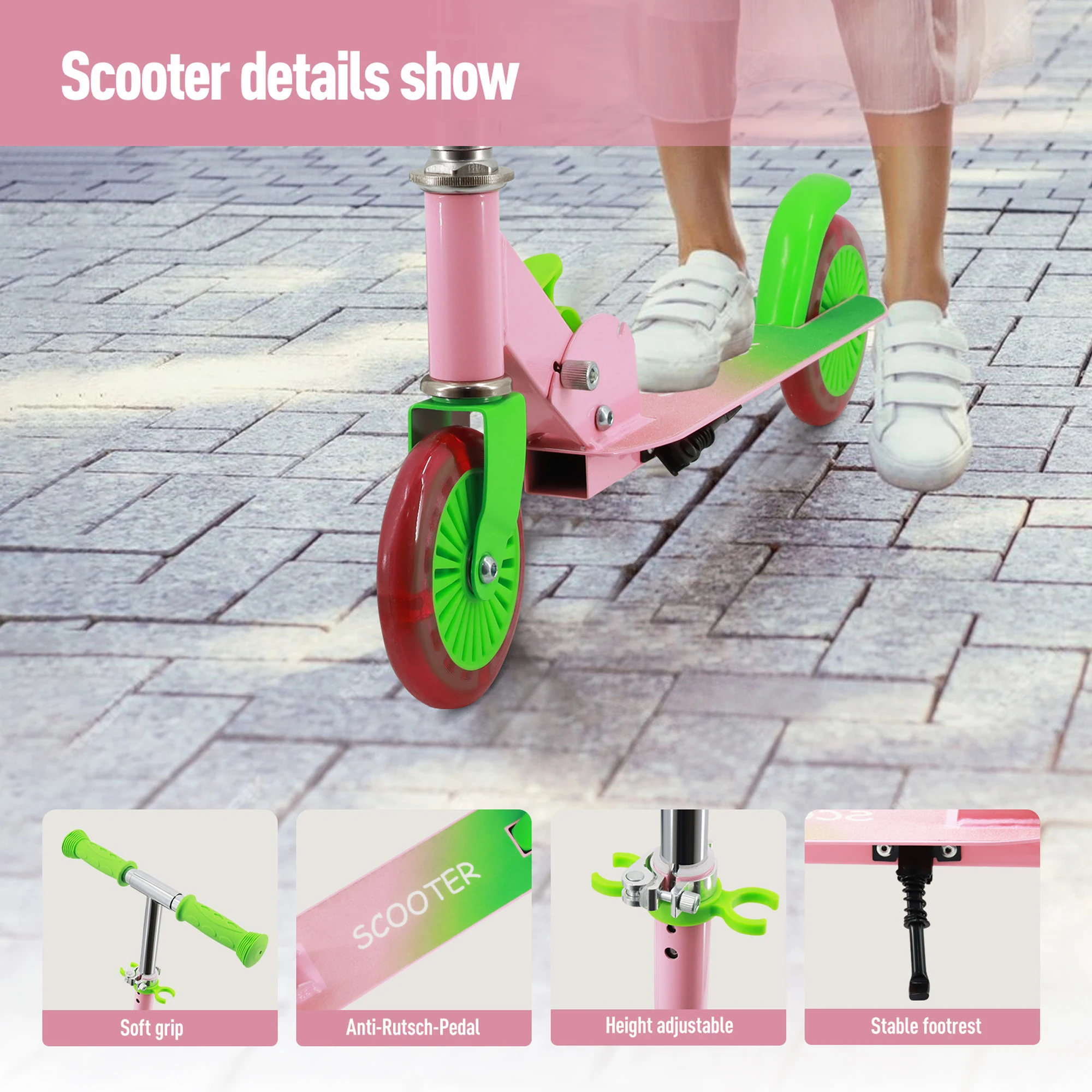Kick Scooters & Football Scooters - Lightweight Flashing Wheels & 3 Levels Adjustable Handlebar Foldable Scooter for Kids - Image 4