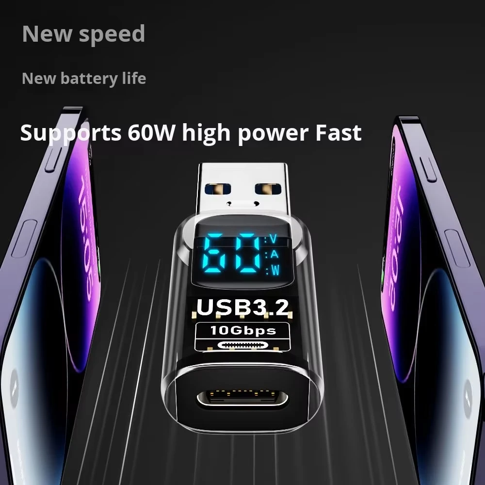 JILIAN USB Smart Digital Display Adapter Transparent Shell PD Fast Charging 60W 40Gbps High-Speed Transmission OTG USB Adapter - Image 3