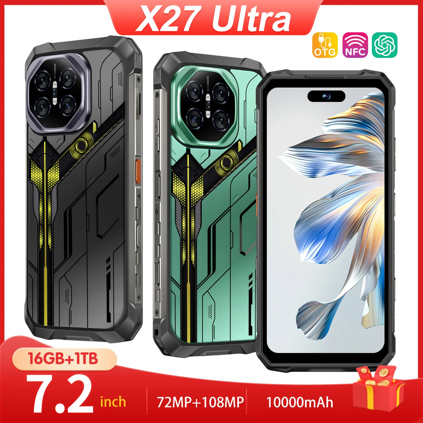 5G Dual SIM Rugged Smartphones Deca Core CPU 108MP Rear Camera Mobile Phone in French Spanish English Operating Languages NFC - Image 2