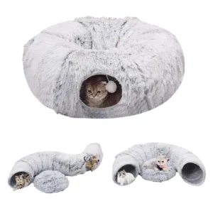 Dropshipping All Seasons Washable Collapsible Soft Cat Tunnel Plush Foldable Soft Round Cat Bed for Kittens Hideout Playground