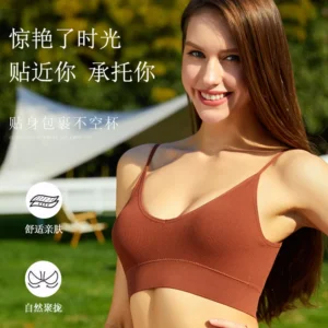 Women Comfortable Seamless Bra Without Steel Ring Breathable Thread Push up Shockproof Tight Fit Exposed Navel Sports Sling Bra Pack of 7