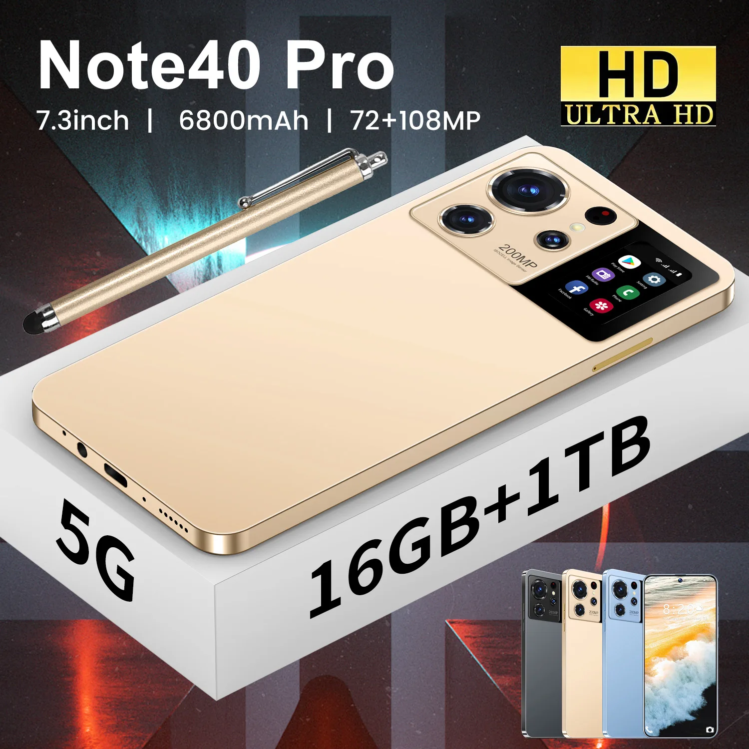 Sleek Design Note 40 Pro 16+1tb 5g-smartphone 7.3 Inch Unlocked Dual Card 5G Cellphone HD OEM New Smartphone Deal