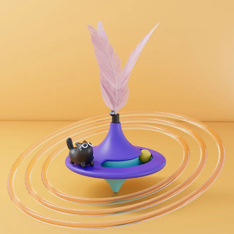 New Product Eco-friendly Interactive Plastic Tumbler Gyro Cat Teaser Self-Stuffed Feather Toy Bite-Resistant for Kittens Pack of 2 - Image 4