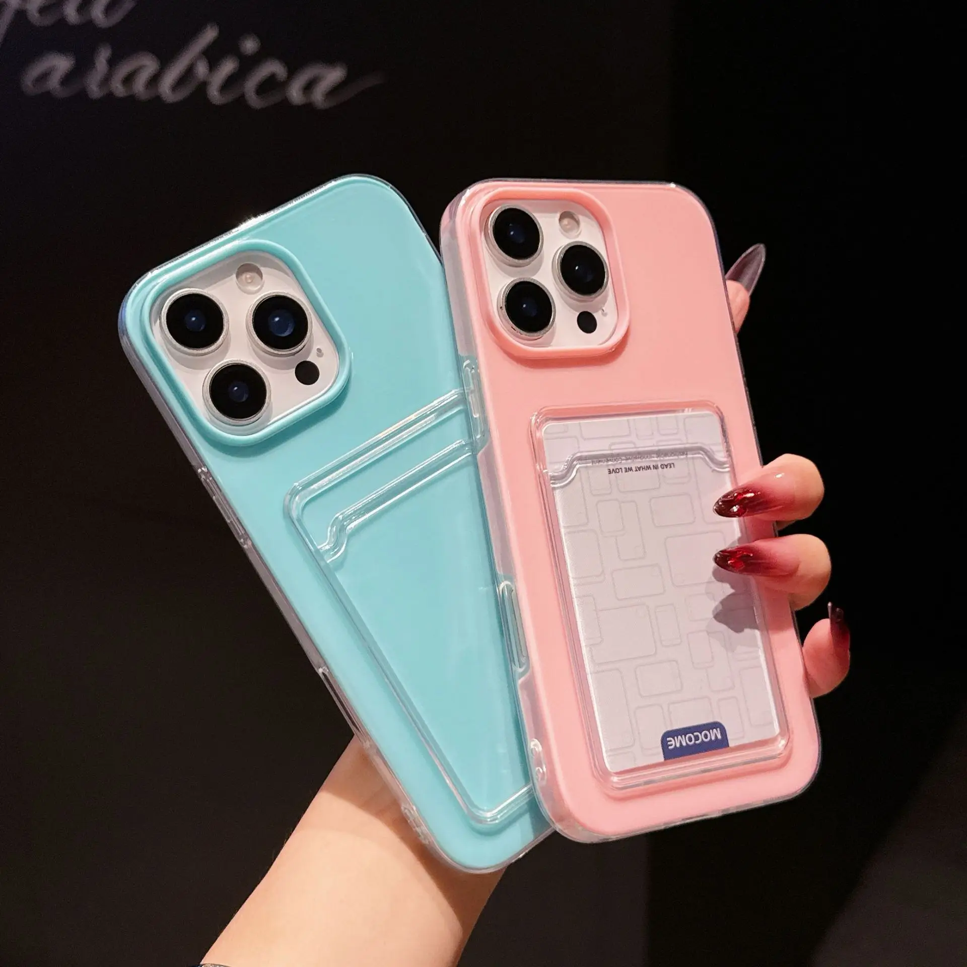Transparent Card Slot Bag Holder Case Candy Color 2 in 1 Case with Card Holder Plain for iPhone 17 Pro Pack of 20 - Image 4