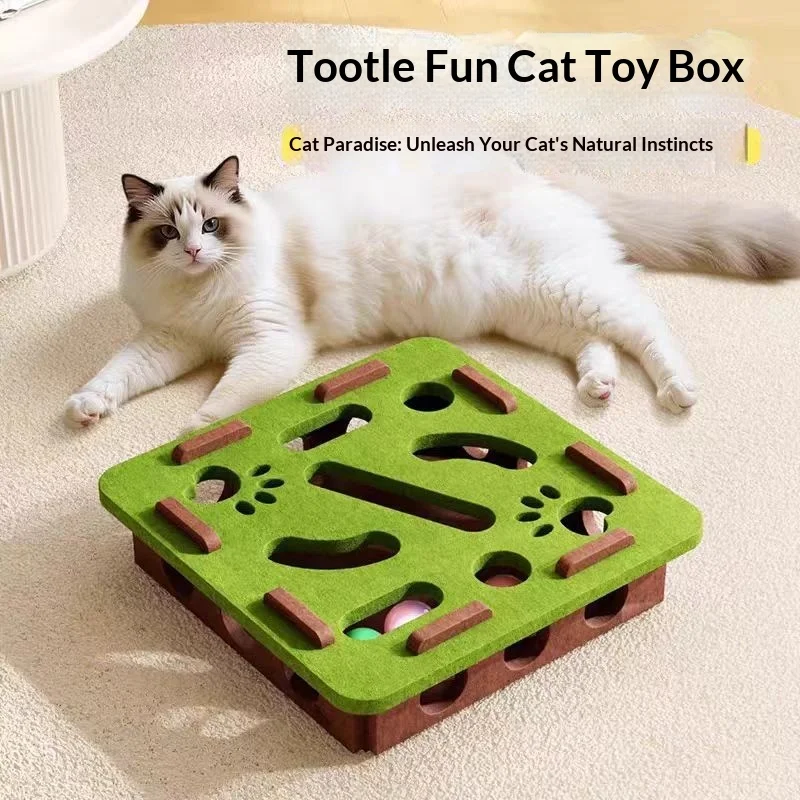 Cat Toy Puzzle Maze Tilting Artifact Kitten Pet Cat with Hole Felt Box and Bell Ball Pack of 20 - Image 4