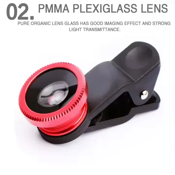 3-in-1 Fisheye Wide-angle Miniature Camera Lens 3IN1 Zoom Fisheye Lens with Smartphone Clip Pack of 100 - Image 3