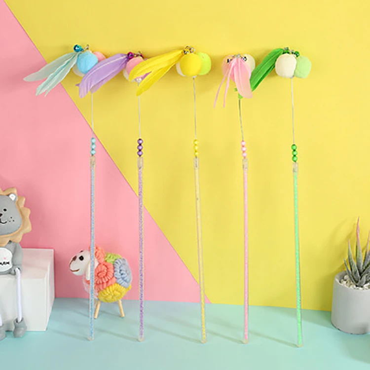 Wholesale Custom Pet Interactive Movement Cat Toys Plush Ball Bell Feather Interactive Pet Cat Teaser Wand Toys for Cats Pack of 100 - Image 2