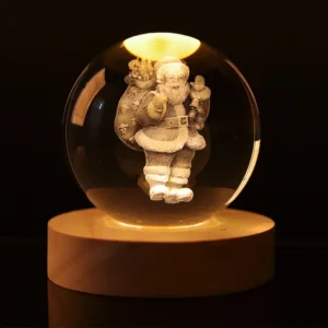 6cm 8cm 3D Laser Crystal Glass Ball Light Wood Base Stand Various Patterns Christmas Decoration Solar System Love Pack of 20