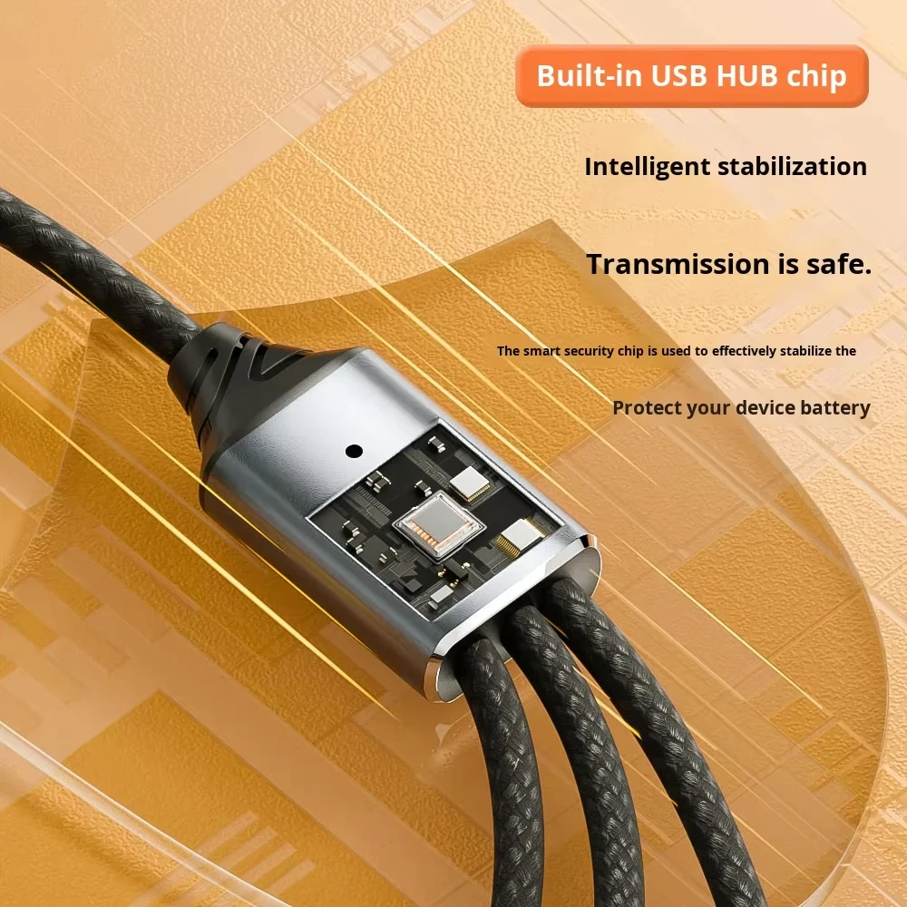 JILIAN Type-C 3-in-1 Expansion Cable USB 2.0 Adapter One-to-Three Multi-Function Converter for Mobile Phone Weaving Material Pack of 20 - Image 4