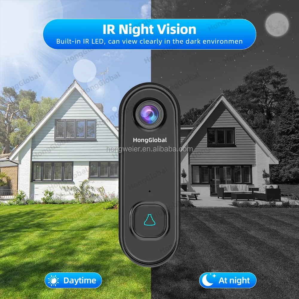 HongGlobal 2MP Night Vision Surveil CCTV Home Ring Door Security Bell Camera Smartlife WiFi Smart Wireless Video Doorbell Camera - Image 3