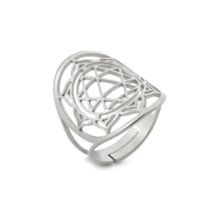 Stainless Steel Sri Yantra Mandala Rings Buddhist Yoga Sacred Geometry Chakra Finger Rings Jewelry Gift for Women Pack of 5