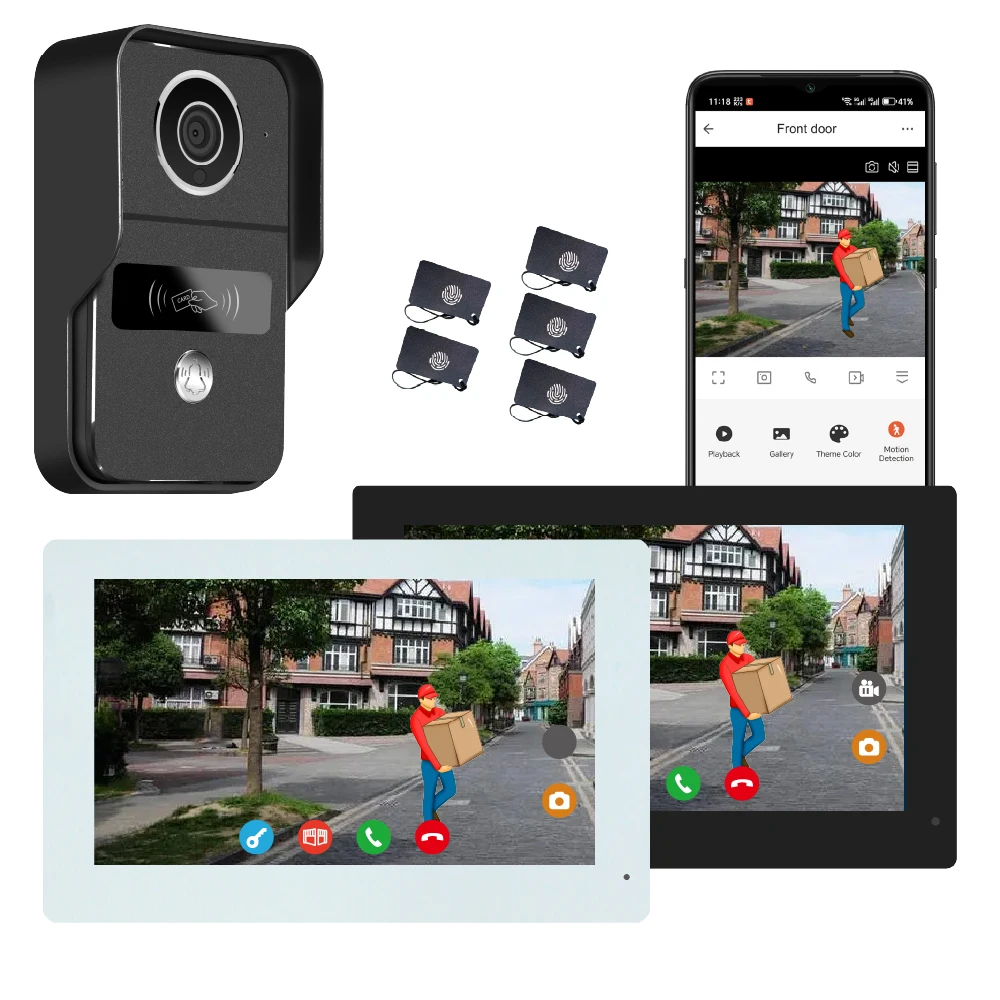2 Wired Video Doorbell Intercom System with 1-Camera and 2-Monitor 7 Inch Touch Screen Support Remote Unlock Dual-Way Intercom - Image 2