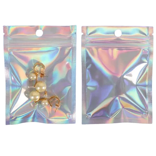 Custom Back Side Sealed Resealable Aluminized Laser Holographic Plastic Mylar Packaging Pouch Pack of 200 - Image 2