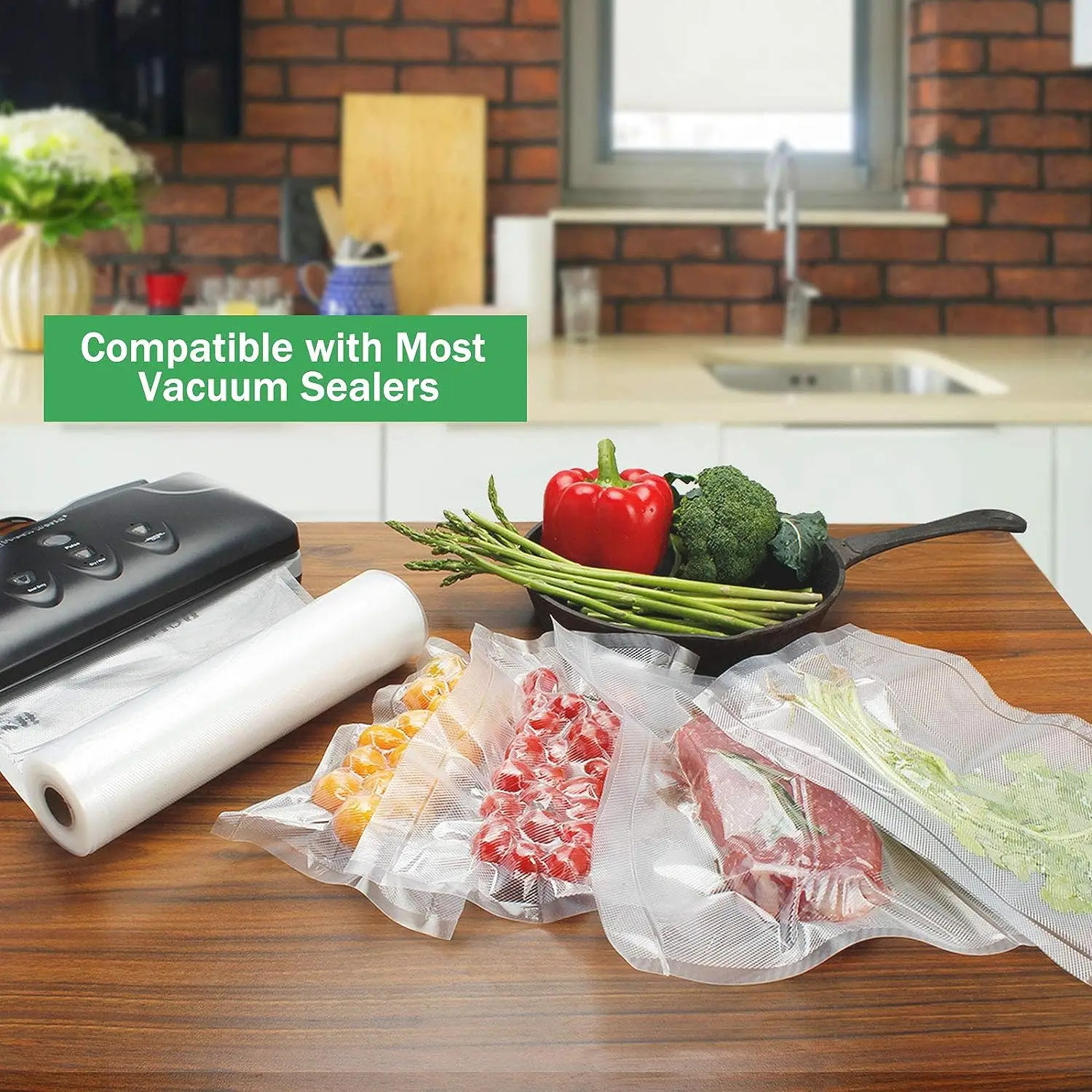 Custom Printed Biodegradable Vacuum Sealer Bags PA PE Material Food Packaging with Embossing Surface Handling Pack of 100 - Image 3