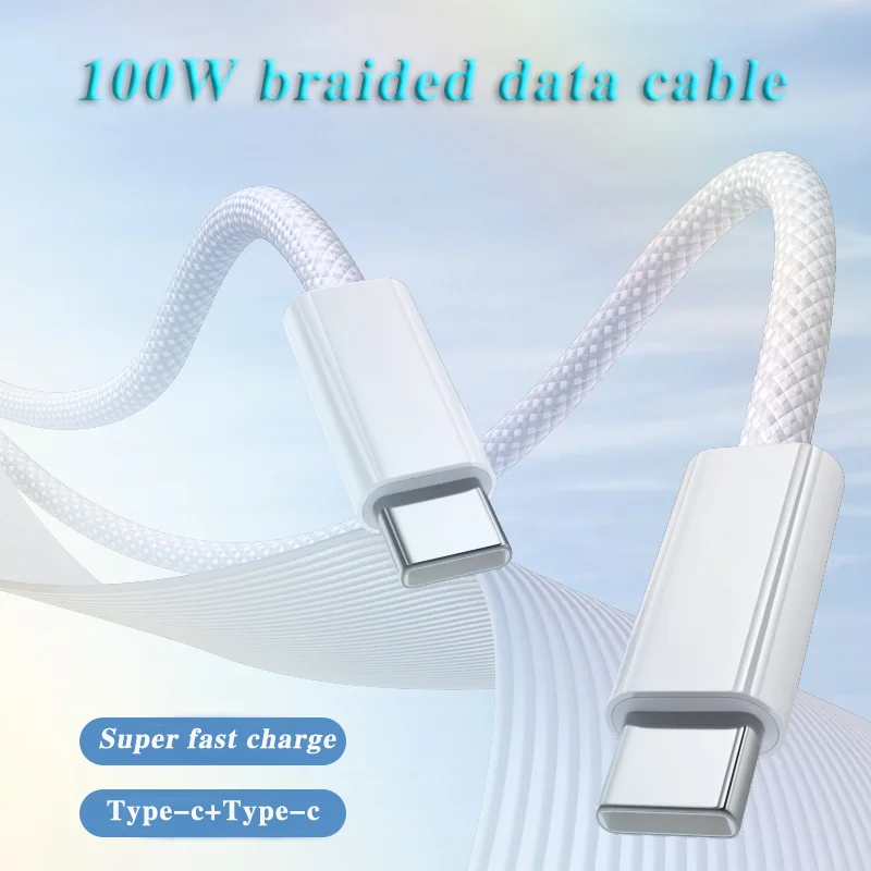 5A Super Fast Charging Cable Nylon Braid 2m Data Charger Type C to Type C with Emarker Chip 100W Cable /Huawei/iPad for iPhone 15 Pack of 20 - Image 2