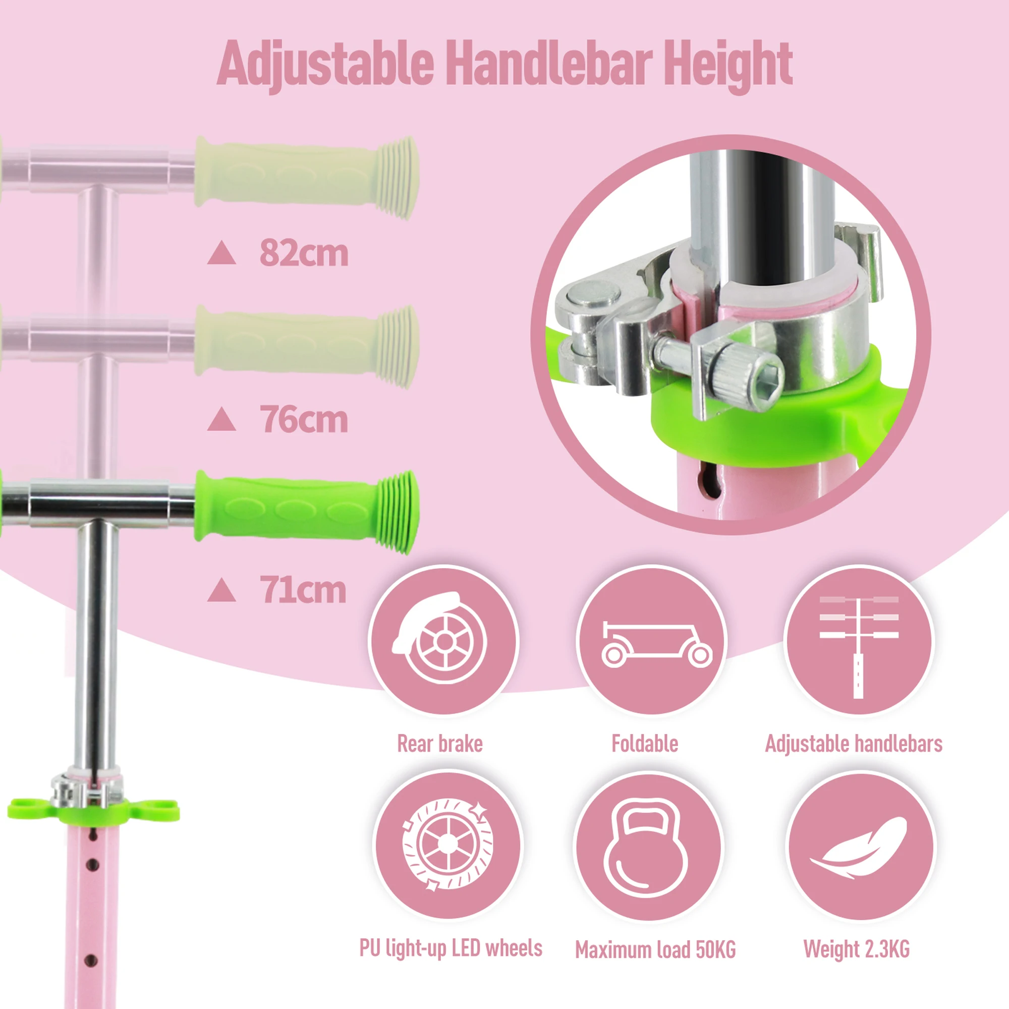 Kick Scooters & Football Scooters - Lightweight Flashing Wheels & 3 Levels Adjustable Handlebar Foldable Scooter for Kids - Image 2