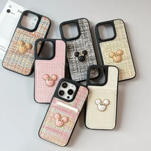 Korean Cartoon Mouse Card Holder PU Texture Case Fashion Simple Design iPhone Cover for 15 Plus 16 for iPhone 17 Pro Max Pack of 5