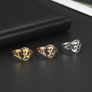 Indian Yoga Om Finger Rings Stainless Steel Mandala Gothic Talisman Amulet Casual Ring Jewelry Gift for Women Girls Mujer Pack of 6