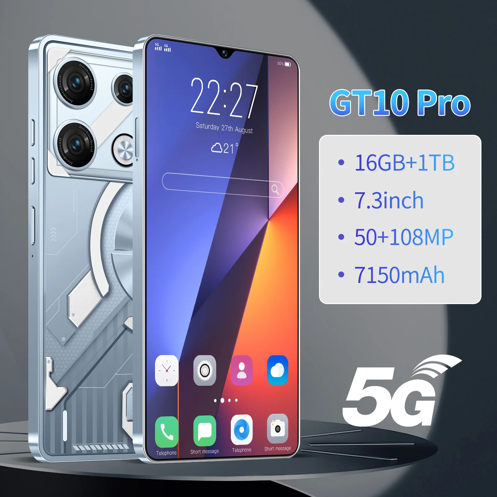 Ergonomic Grip GT10pro 6.5 Inch Full Screen 16G+1TB Android14 4G Smartphone Face ID Dual SIM Gaming Unlocked Mobile Phones - Image 3