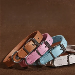 Hot Selling Solid Color PU Pet Collar Adjustable Waterproof Simulation Leather Necklace for Puppy Dog Cat Candy Color