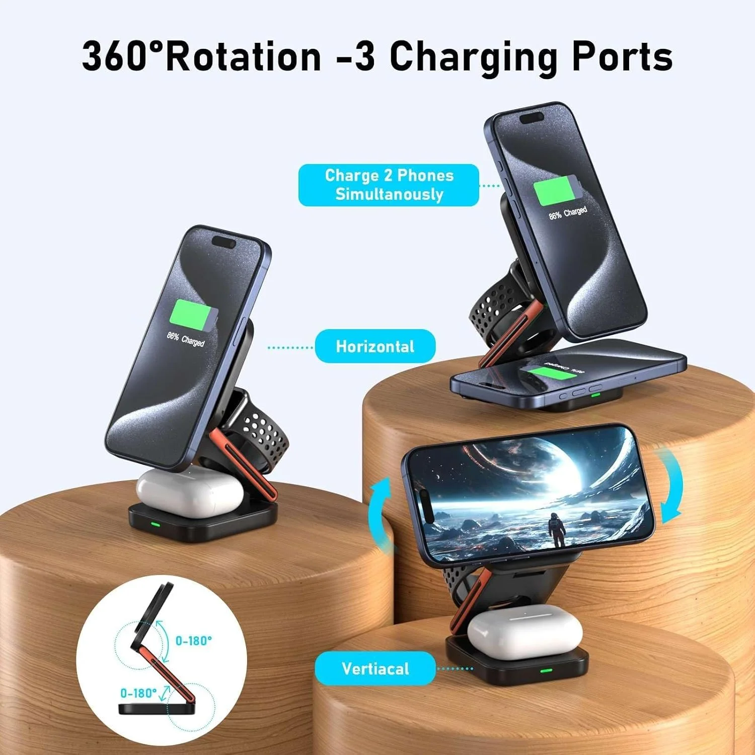 3 in 1 Wireless Charging Station Portable Foldable 15W Magnetic Wireless Charger Mobile Phone Holder Foldable Wireless Charger Pack of 5 - Image 3