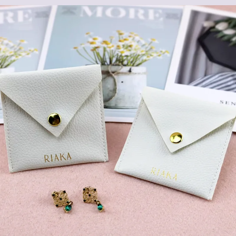 Portable PU Leather Jewelry Bag Pouch with Snap Button Custom Logo for Earrings Rings Bracelet Gift Bag Packaging Jewelry Pouch - Image 3