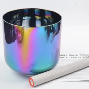BNT Electroplated Colorful Quartz Crystal Singing Bowl With Rubber O-ring and Sheepskin Rod or Suede Mallet Pack of 4
