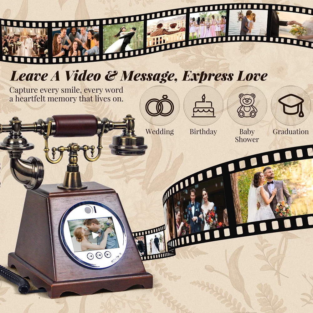 New 128GB Storage Full HD 1080P Video Audio Guestbook Telephone Walnut Vintage Design for Home Hotel and Parties - Image 4