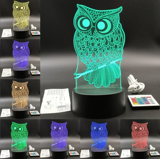 Customize Shape Visual Multicolor 16 Color Changing Wireless Acrylic 3d Illusion Led Night Lamp with Remote Control