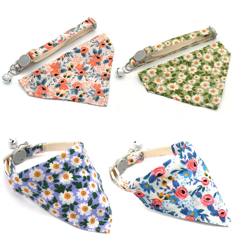 Pet Kitty Cat Collar Set Small Pets Solid Pattern Cloth Buckle Closure Necklaces and Bandanas Pack of 8 - Image 2