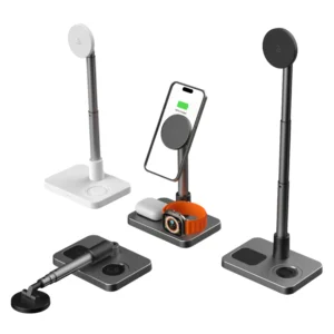 Multifunctional 6 In1 Foldable Magnetic Wireless Charging Dock for iPhone Smart Watch 15W Fast Charging With Light Alarm Clock