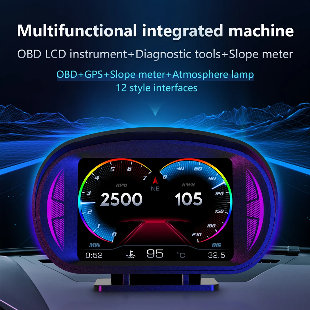 High Quality HUD Head up Displays P2 OBD2+GPS Dual System Smart Gauge Speedometer Car Accessories - Image 2