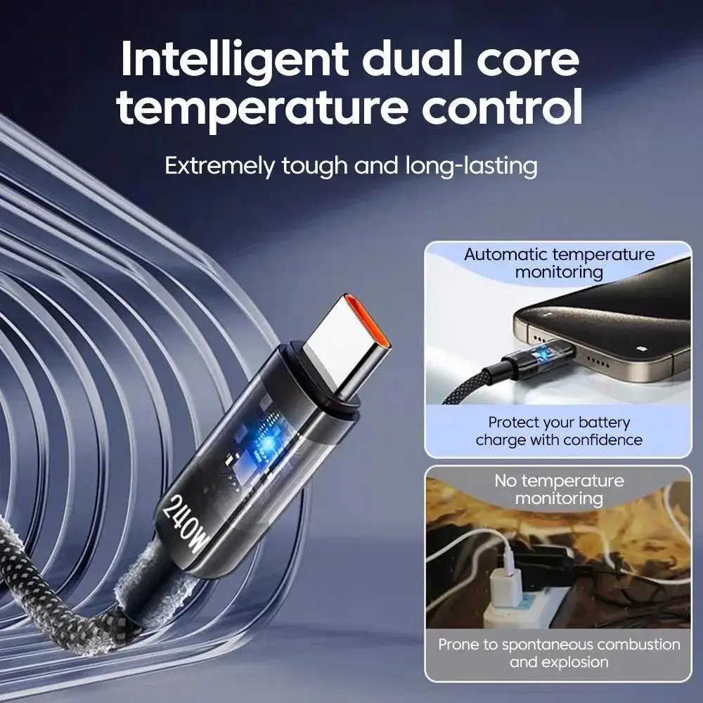 240W 6A USB Type-C Fast Charging Cable for Camera Mobile Phones Quick Charge Data Transfer Pack of 200 - Image 4