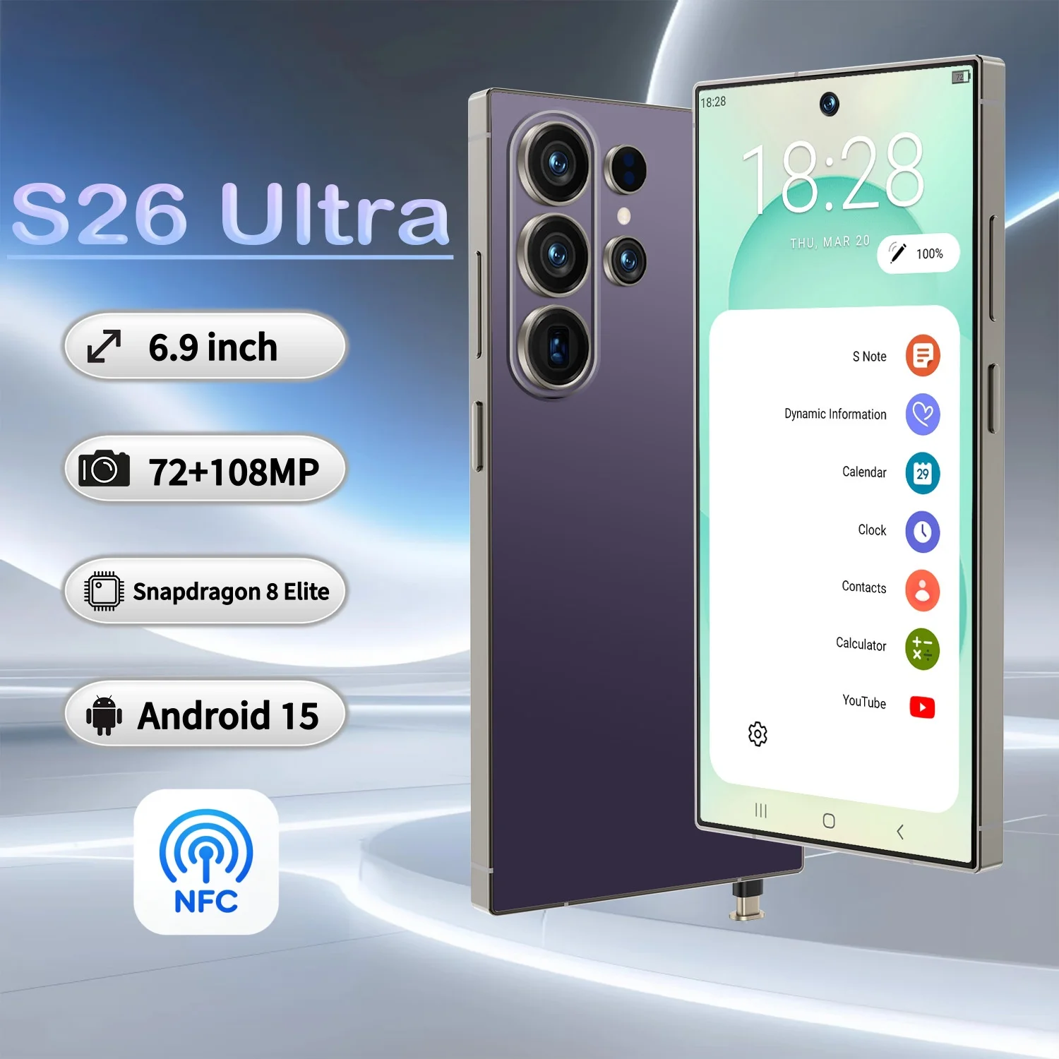 Bezel-Less Look S26 Ultra 5G Smartphone 16GB+1TB Camera Unlocked Android Mobile Phone with NFC Face ID Fingerprint Dual SIM - Image 2