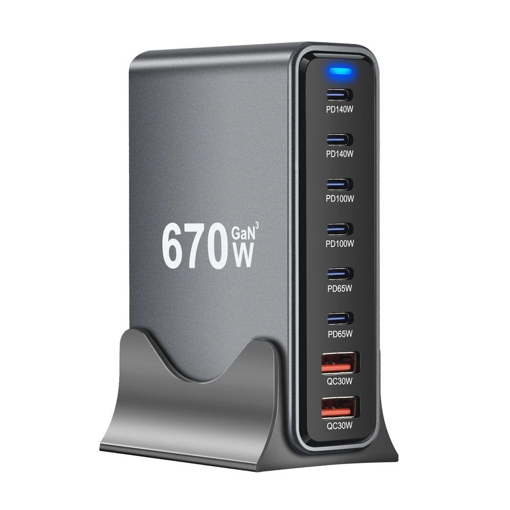 GaN Tech Kabbol 670W 8-Port USB PD Charger 2USB-A+6USB-C PD QC Fast Charging Desktop Charging Station for Laptops & Smartphones