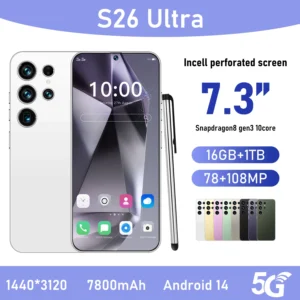 Unlocked S26 Ultra Smartphone 7.3 Inch Incell HD Screen 16GB+1TB Android 15 108MP Rear Camera LTE Spanish