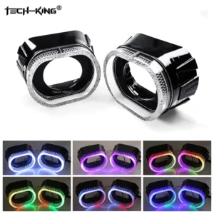 Car Headlight Upgrade Retrofit Accessories 3 "Angel Eyes with Decorative Cover for Projector Lens APP RGBW Daylight with Shroud Pack of 2
