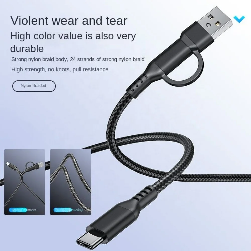 2 in 1 Charging Cable USB Type C Mobile Phone Data Cable for Mobile Phones Nylon Weave 1M 2M Charger Cable Pack of 5 - Image 3